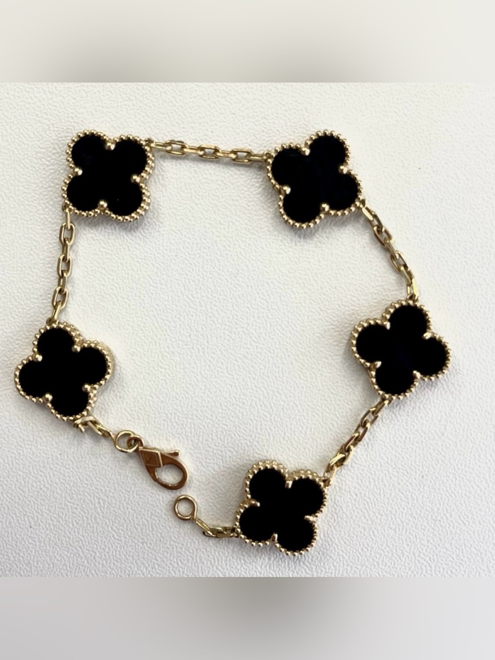 Van Cleef & Arpels Vintage Alhambra Bracelet 5 Motifs 18K Yellow Gold Onyx VCA